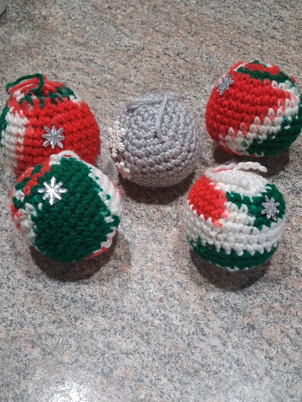 Hand Crochet Holiday Ornaments - Red, Green, White & Silver